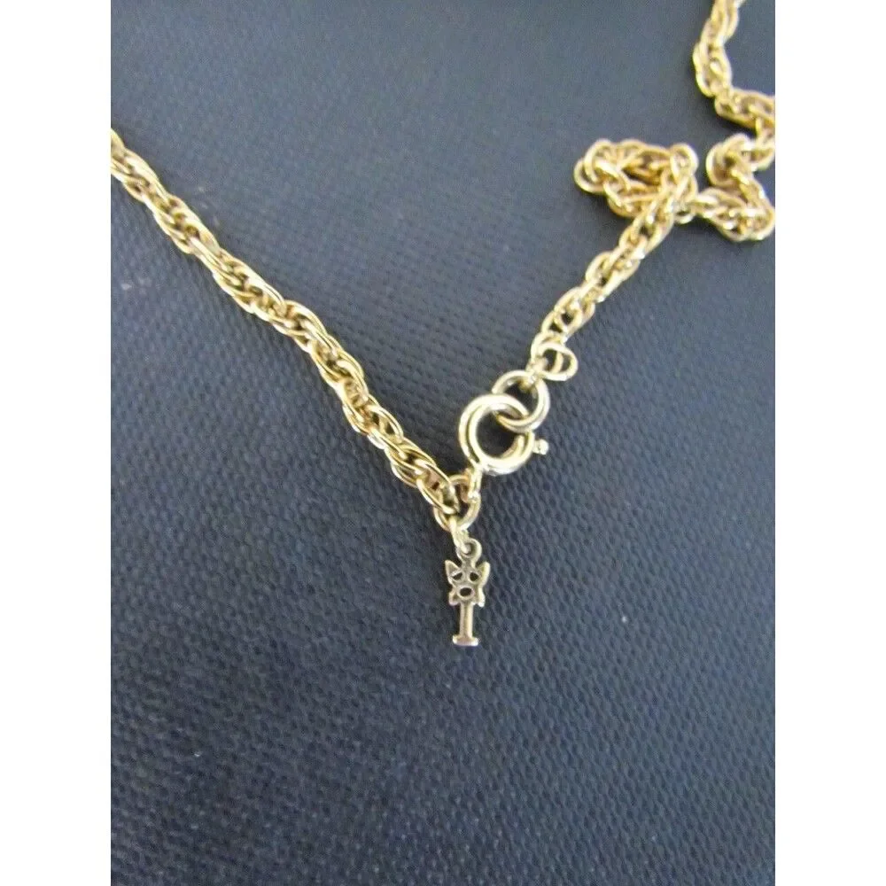 Vintage 60s Crown Trifari Sautoir Necklace Carved Faux Ivory  Gold Tone